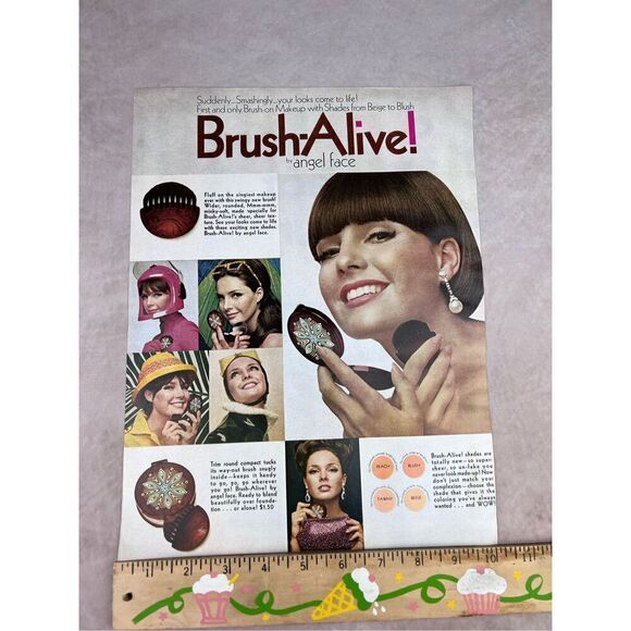 Vintage 1965 Brush-Alive by Angel Face Print Ad Makeup Beauty Mod MCM Retro - Picture 6 of 6